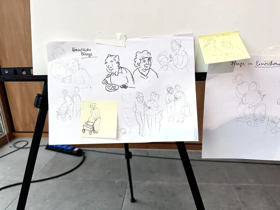 Graphic Recording Berlin &ndash; Vorbereitende Skizzen und Entw&uuml;rfe f&uuml;r das Graphic Recording zum Fachkongress '30 Jahre Pflegeversicherung'.