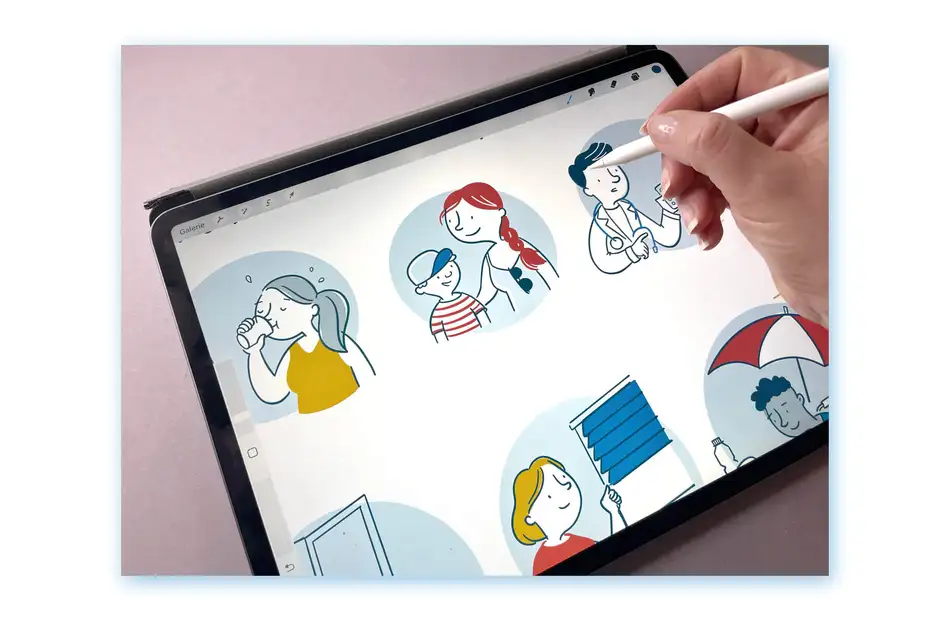 Poster-Illustration f&uuml;r Hitzeschutz: Skizze in Procreate