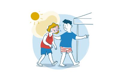 Poster-Illustration für Hitzeschutz und Maßnahmen bei Sonnenstich